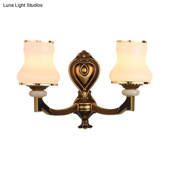 Vintage Frosted Glass Wall Lamp With Brass Mount - Urn Shape 1/2-Bulb Living Room Lighting