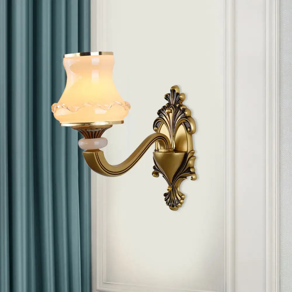 Vintage Frosted Glass Wall Lamp With Brass Mount - Urn Shape 1/2-Bulb Living Room Lighting 1 / A