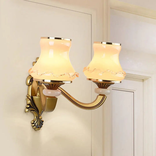 Vintage Frosted Glass Wall Lamp With Brass Mount - Urn Shape 1/2-Bulb Living Room Lighting 2 / A