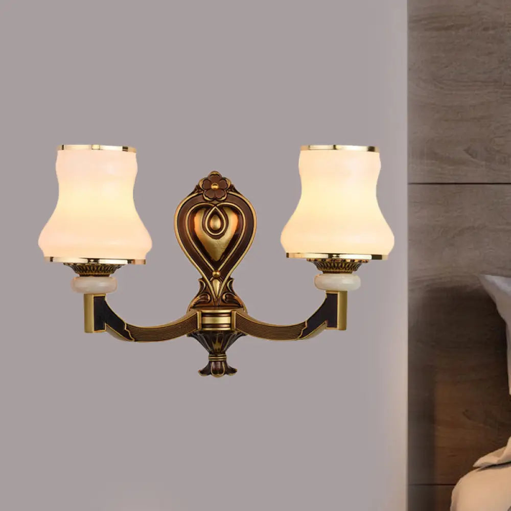 Vintage Frosted Glass Wall Lamp With Brass Mount - Urn Shape 1/2-Bulb Living Room Lighting 2 / B