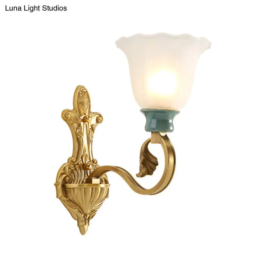 Vintage Frosted Glass Wall Mount Lamp With Gold Finish - Petal Shade Bedroom Sconce