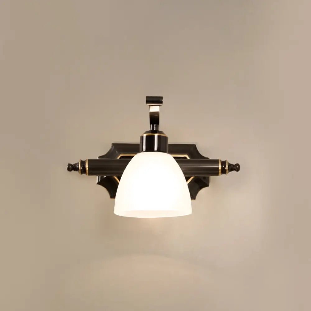 Vintage Frosted White Glass Bell Vanity Lamp - Wall Mount Bathroom Lighting Fixture 1 / Black