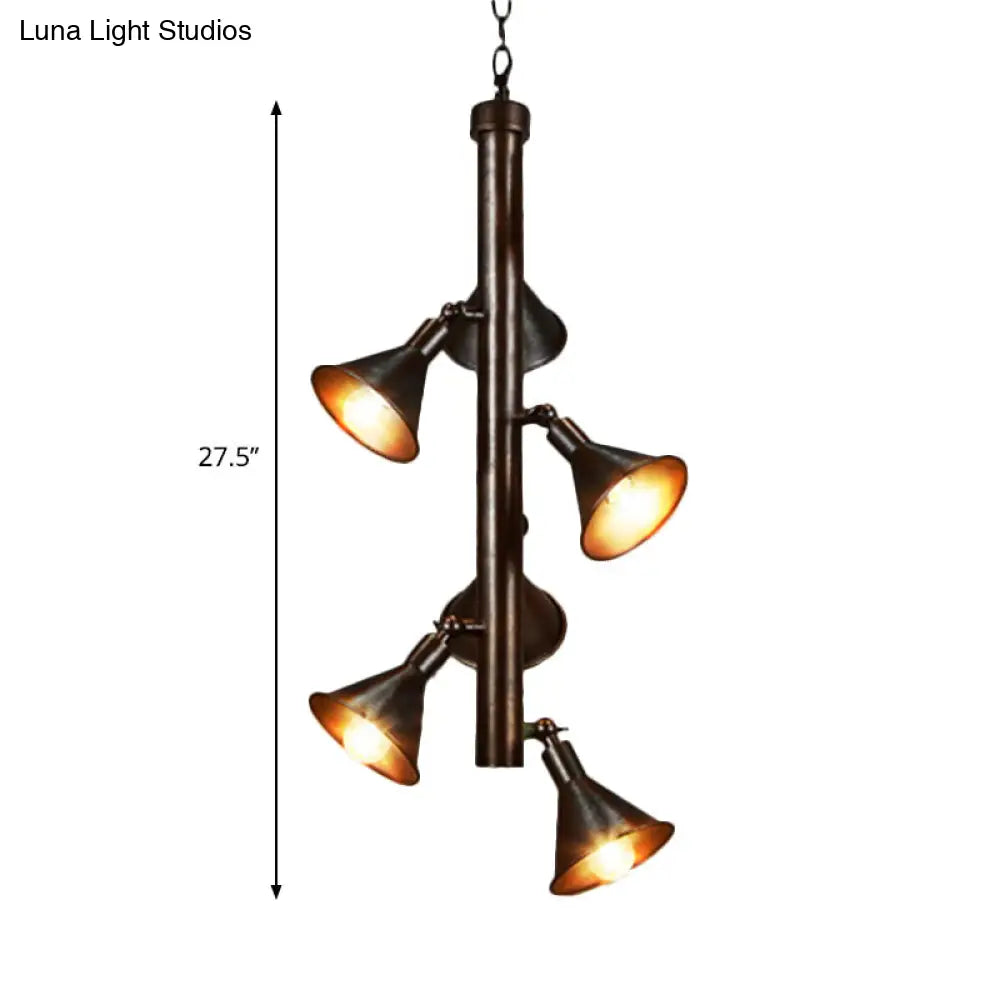 Vintage Funnel Chandelier: 6-Head Iron Angle Adjustable Light In Bronze