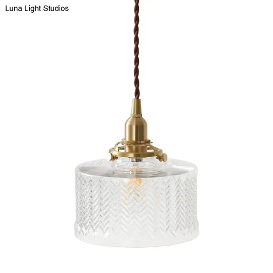 Vintage Geometrical Blown Glass Pendant Hanging Lamp In Gold - 1-Light For Restaurants