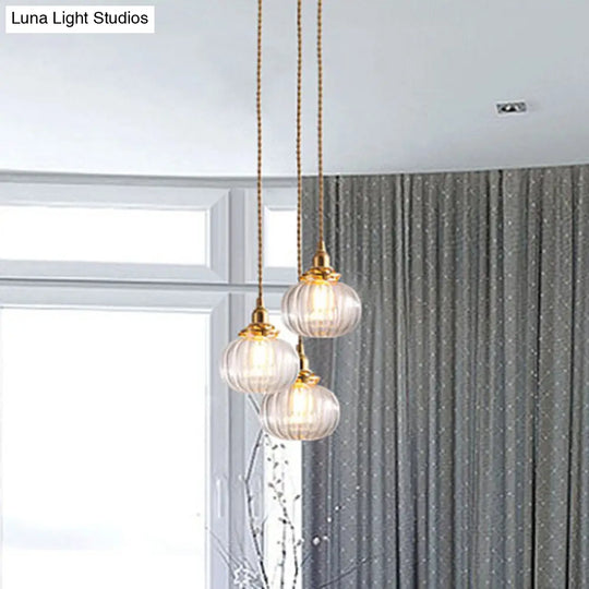 Vintage Geometrical Blown Glass Pendant Hanging Lamp In Gold - 1-Light For Restaurants / Globe
