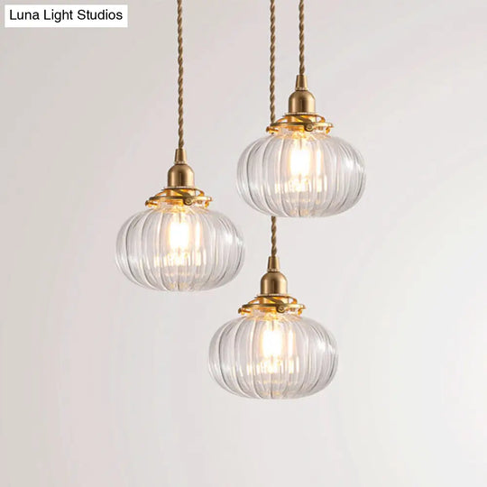 Vintage Geometrical Blown Glass Pendant Hanging Lamp In Gold - 1-Light For Restaurants