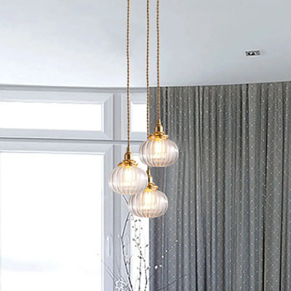 Vintage Geometric Blown Glass Pendant Hanging Lamp In Gold - Elegant Lighting For Restaurants /