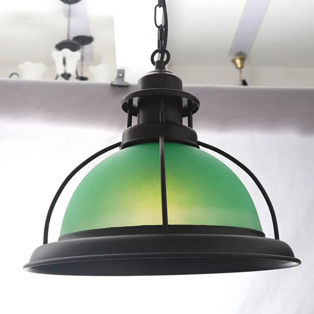 Vintage Glass Cage Bowl Pendant Light Fixture For Dining Room - 1 Head Suspension Lamp Green / 12’