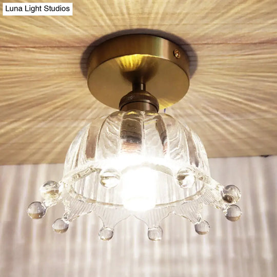 Vintage Glass Ceiling Light With Brass Lamp Holder - Corridor Lighting Fixture / Crown