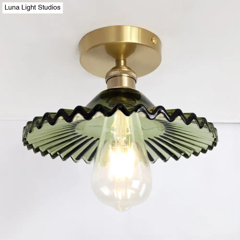 Vintage Glass Ceiling Light With Brass Lamp Holder - Corridor Lighting Fixture