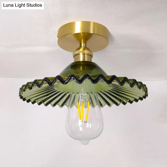 Vintage Glass Ceiling Light With Brass Lamp Holder - Corridor Lighting Fixture / Umbrella