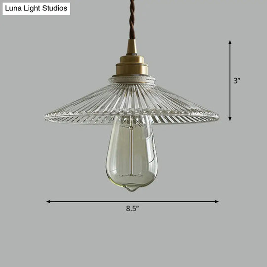 Vintage Cone Clear Glass Hanging Lamp - Single-Bulb Pendant For Dining Room Lighting