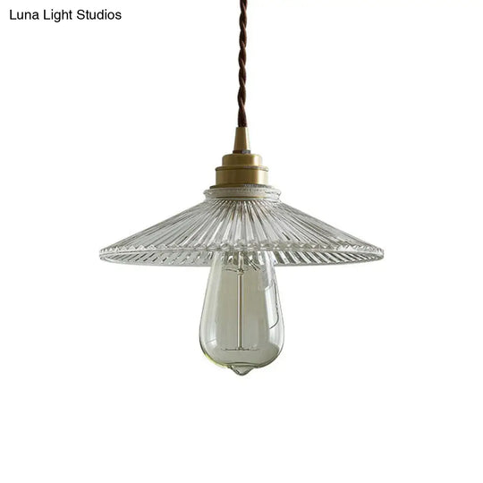 Vintage Glass Hanging Lamp: Cone-Shaped Clear Ribbed Pendant For Dining Room Lighting & Single-Bulb