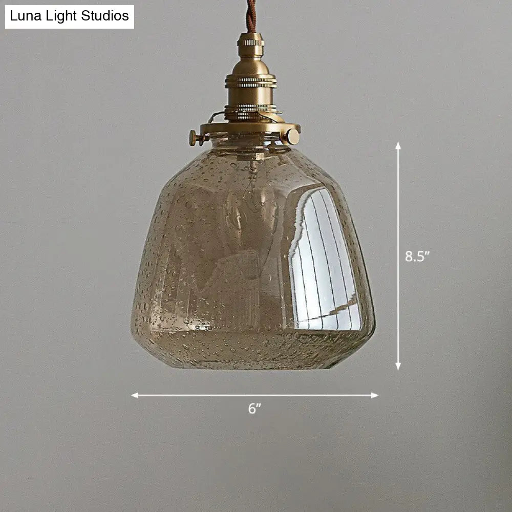 Vintage Glass Pendant Lamp With Single-Bulb: Restaurant Lighting Cognac