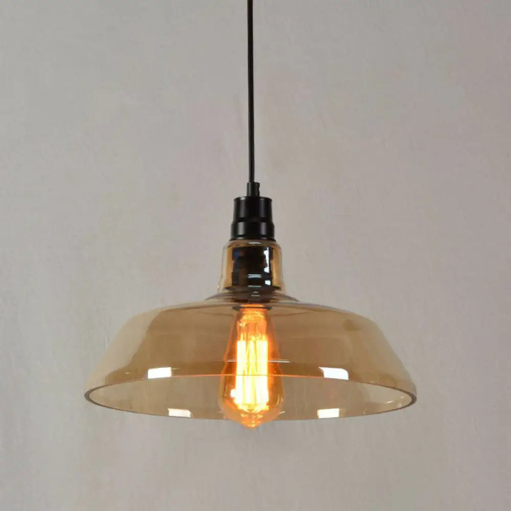 Vintage Glass Pendant Lamp With Single Bulb For Restaurant Lighting Amber