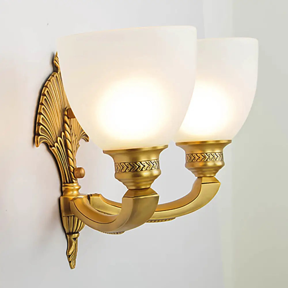 Vintage Glass Wall Sconce - Elegant Gold-Finished Bedroom Lamp With Frosted Bowl Shade 2 / Gold