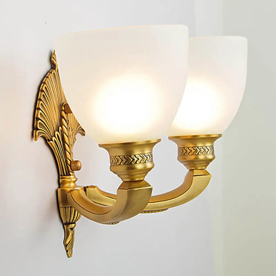 Vintage Glass Wall Sconce - Elegant Gold-Finished Bedroom Lamp With Frosted Bowl Shade 2 / Gold