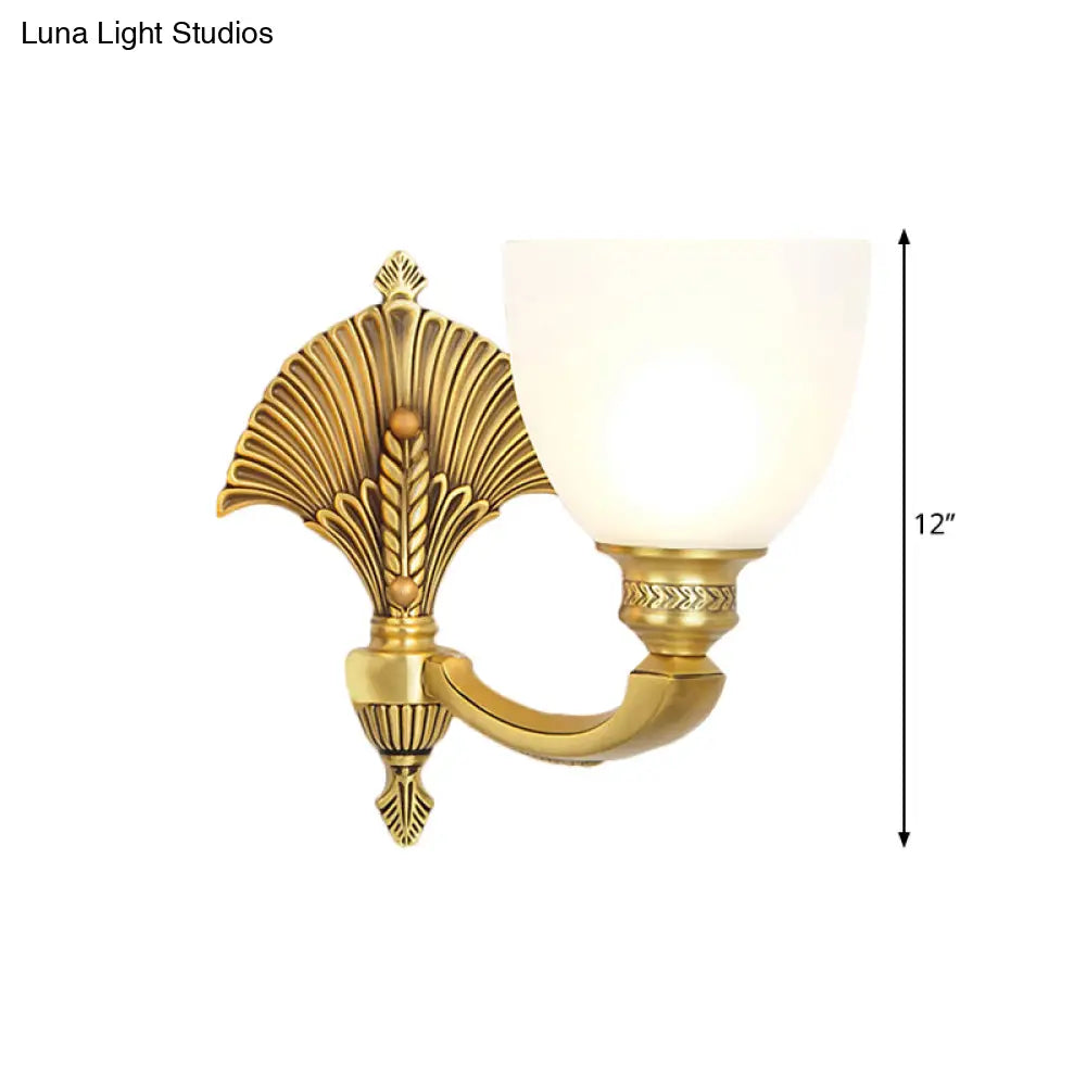 Vintage Glass Wall Sconce - Elegant Gold-Finished Bedroom Lamp With Frosted Bowl Shade