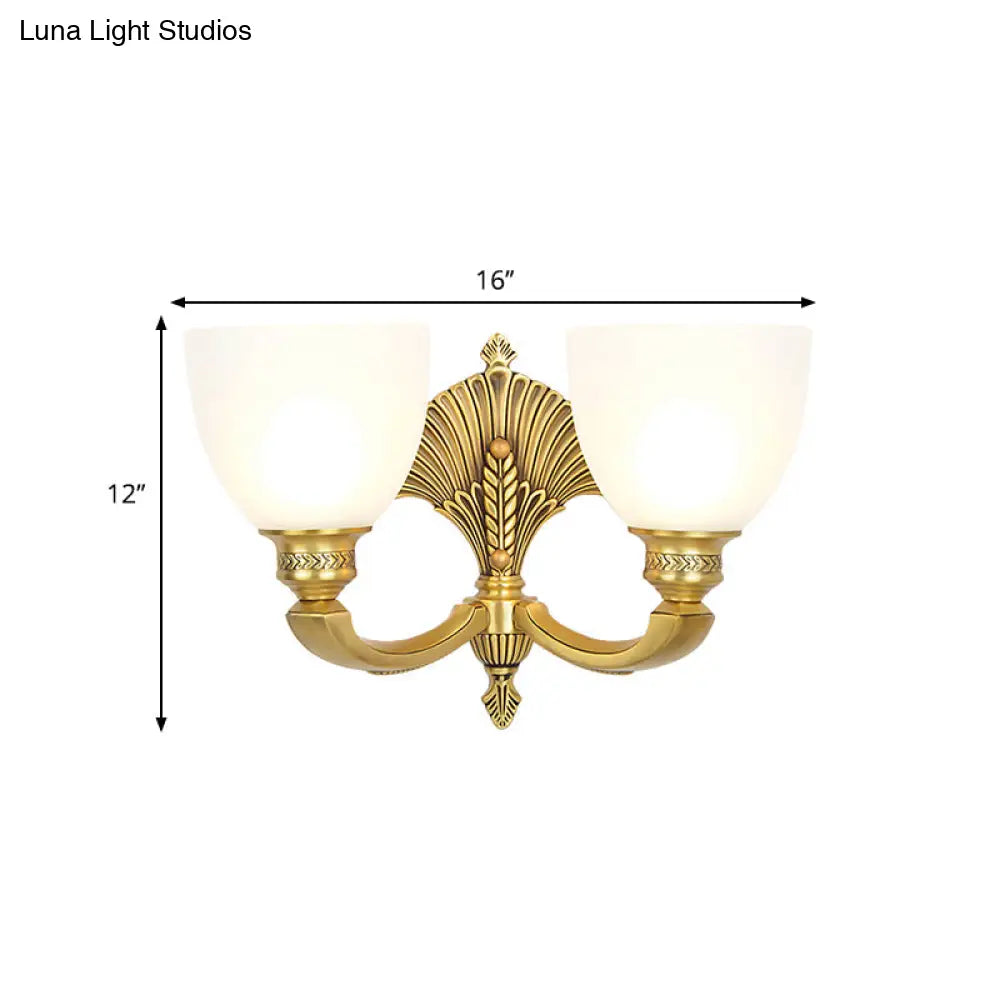 Vintage Glass Wall Sconce - Elegant Gold-Finished Bedroom Lamp With Frosted Bowl Shade