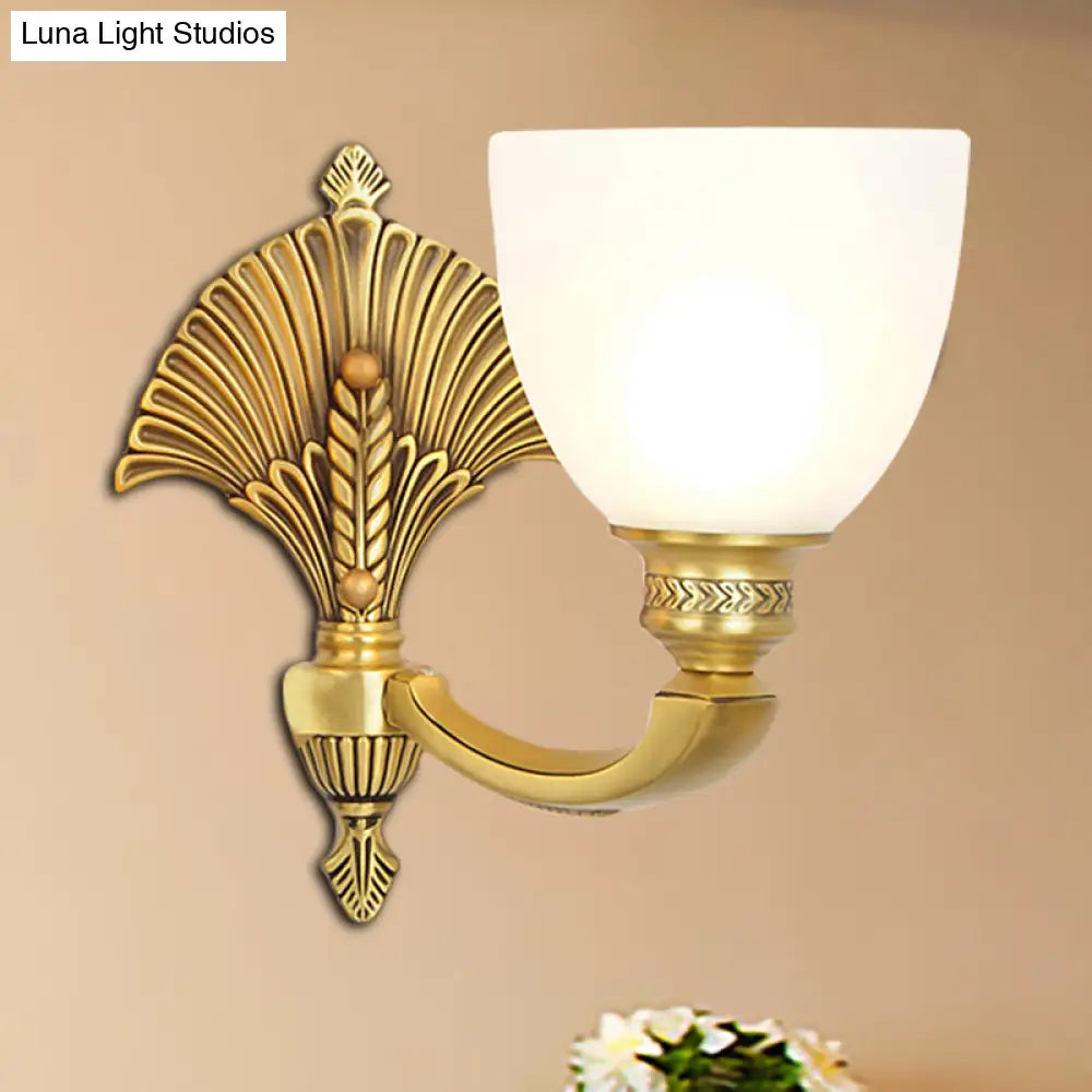 Vintage Glass Wall Sconce - Elegant Gold-Finished Bedroom Lamp With Frosted Bowl Shade