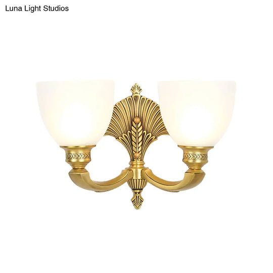 Vintage Glass Wall Sconce - Elegant Gold-Finished Bedroom Lamp With Frosted Bowl Shade