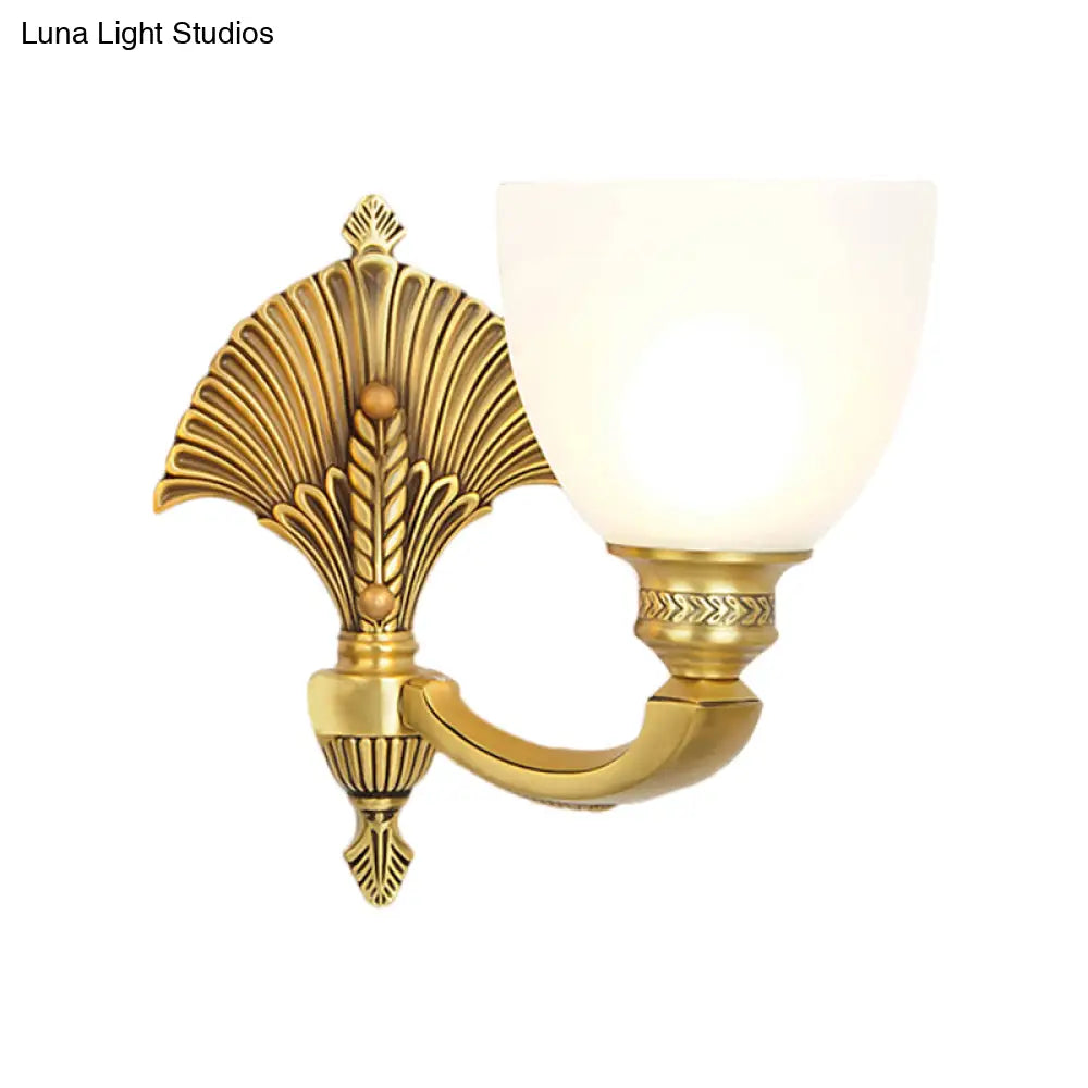 Vintage Glass Wall Sconce - Elegant Gold-Finished Bedroom Lamp With Frosted Bowl Shade