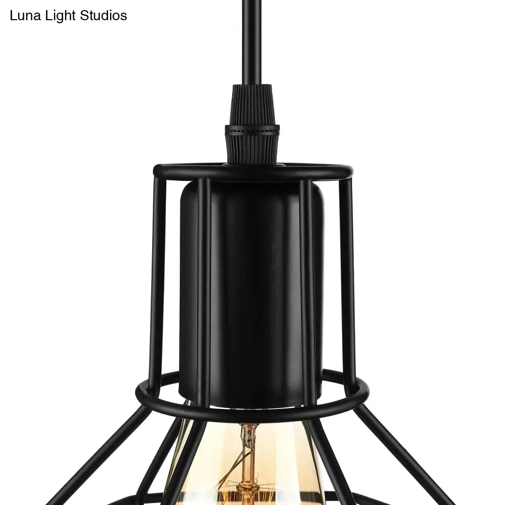 Vintage Global Cage Shade Pendant Lighting With Metallic Finish - 3/7 Heads Hanging Lamp In Black