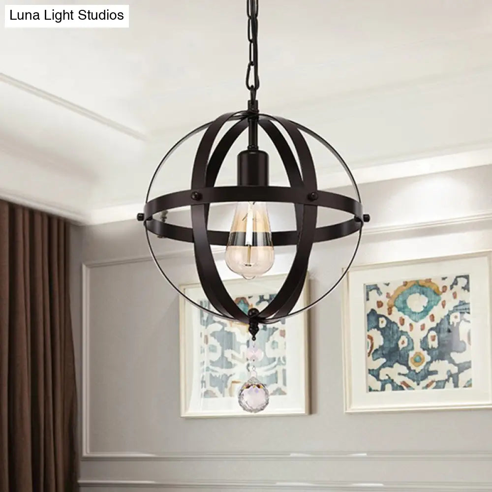 Vintage Globe Ceiling Pendant Light In Black For Dining Room - Metal 1-Light