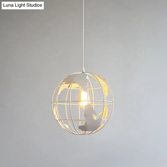 Vintage Terrestrial Globe Iron Pendant Lamp - Single-Bulb Hanging Light For Corridor