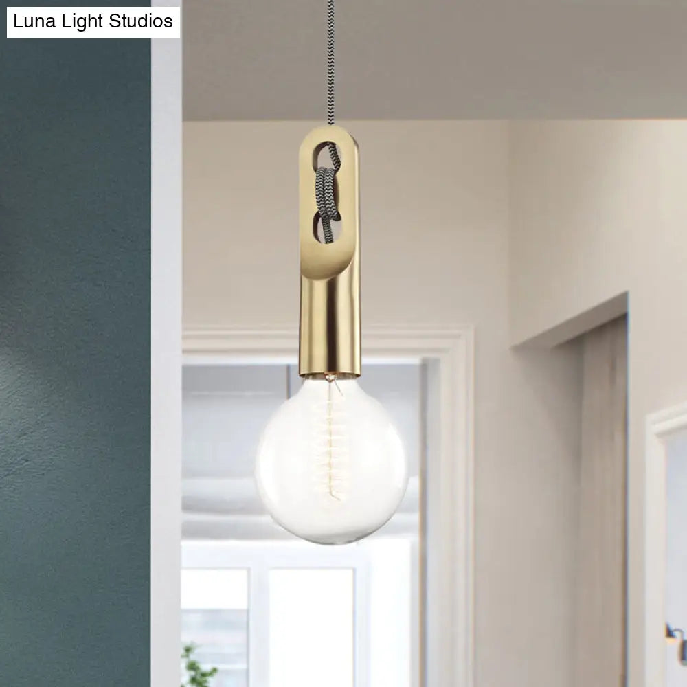 Vintage Gold Bulb-Shaped Suspension Light With Clear Glass Pendant And Hanging Rope