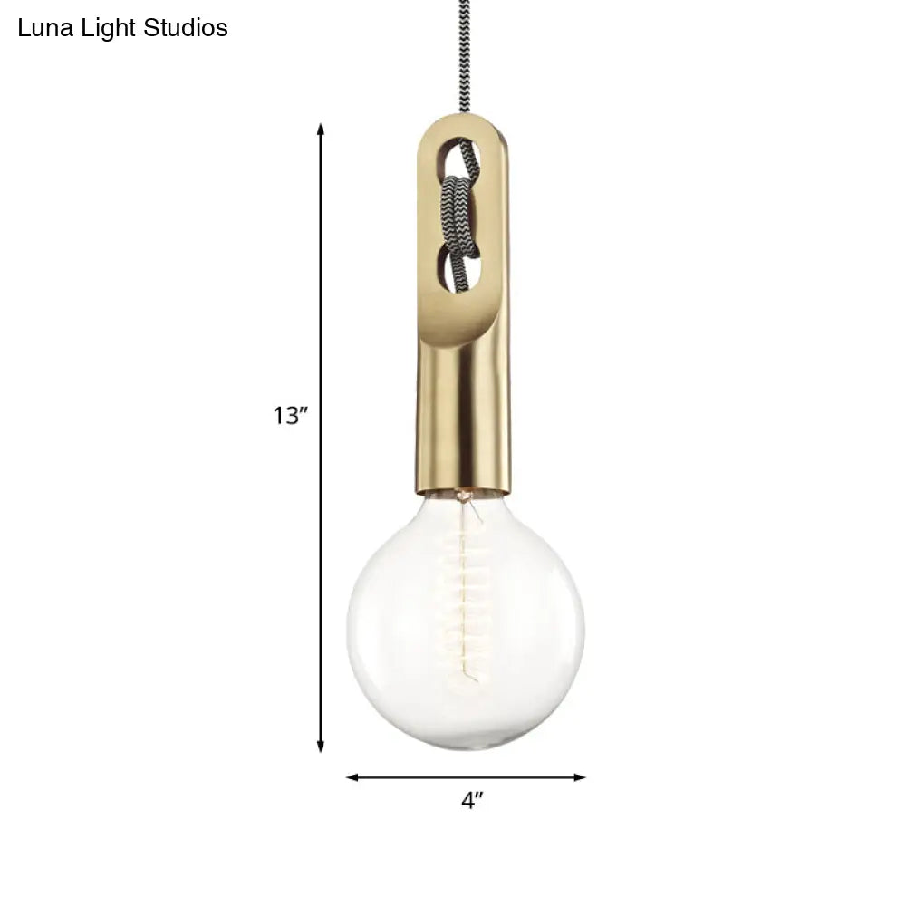 Vintage Gold Bulb-Shaped Suspension Light With Clear Glass Pendant And Hanging Rope