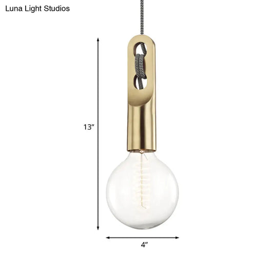 Vintage Gold Bulb-Shaped Suspension Light With Clear Glass Pendant And Hanging Rope