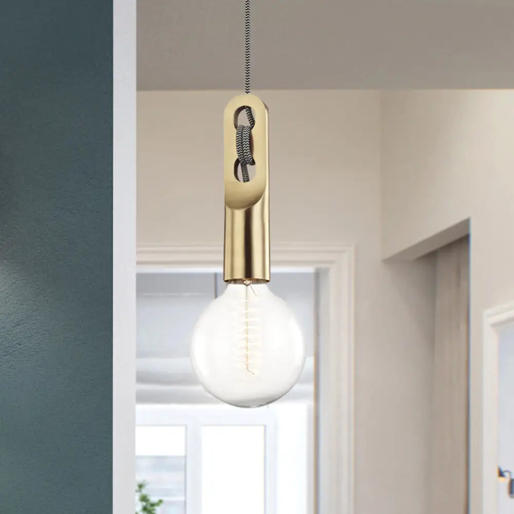 Vintage Gold Bulb Shape Suspension Light - Clear Glass Pendant Lamp With Hanging Rope