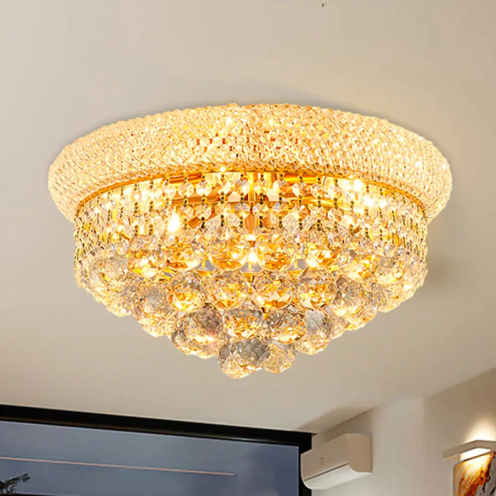 Vintage Gold Cut Crystal Ceiling Light With 6 - Bulb Cone Flush Mount For Bedroom