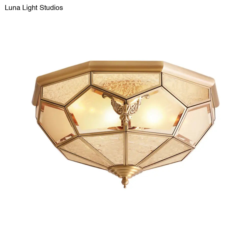 Vintage Gold Faceted Flush Mount Lighting: Beveled Glass Ceiling Fixture With 3/4/6 Lights For
