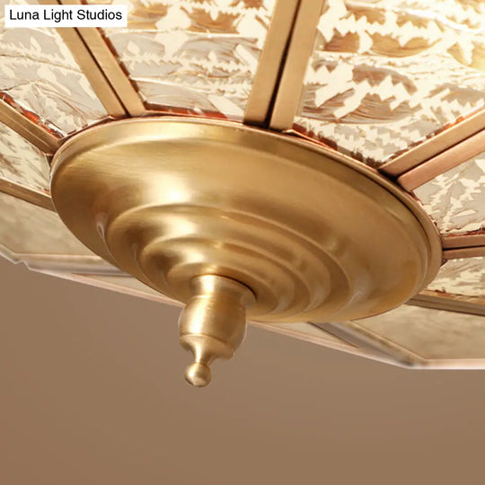 Vintage Gold Faceted Flush Mount Lighting: Beveled Glass Ceiling Fixture With 3/4/6 Lights For