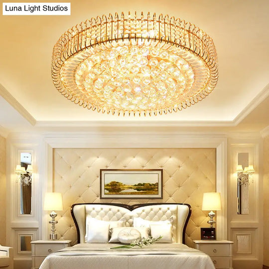 Vintage Gold Flush Ceiling Light With Clear Crystal Ball And Metallic Finish - 12’/18’ Diameter