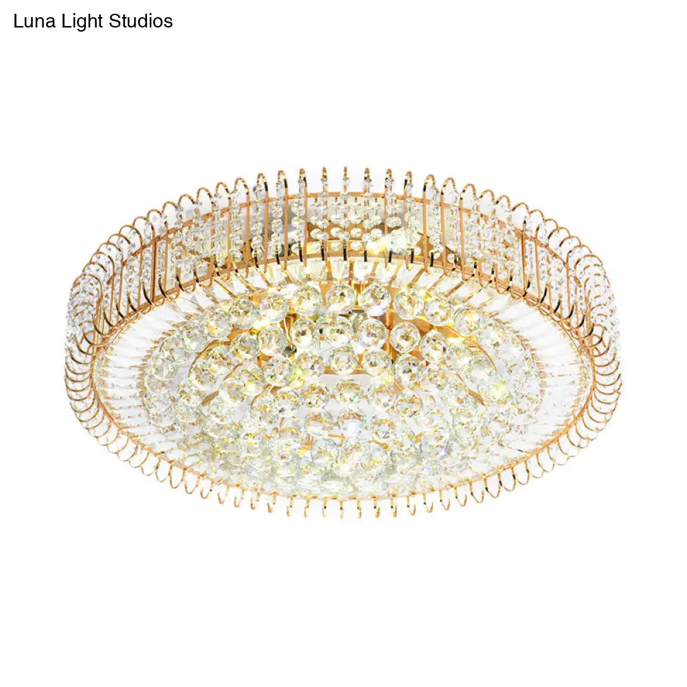 Vintage Gold Flush Ceiling Light With Clear Crystal Ball And Metallic Finish - 12’/18’ Diameter