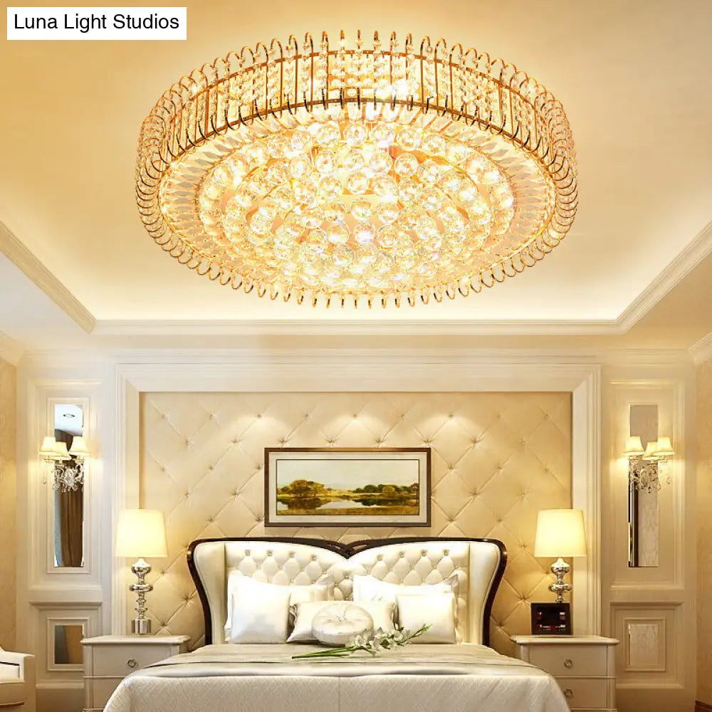 Vintage Gold Flush Ceiling Light With Clear Crystal Ball And Metallic Finish - 12/18 Diameter