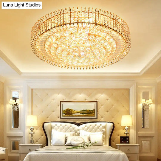 Vintage Gold Flush Ceiling Light With Clear Crystal Ball And Metallic Finish - 12/18 Diameter