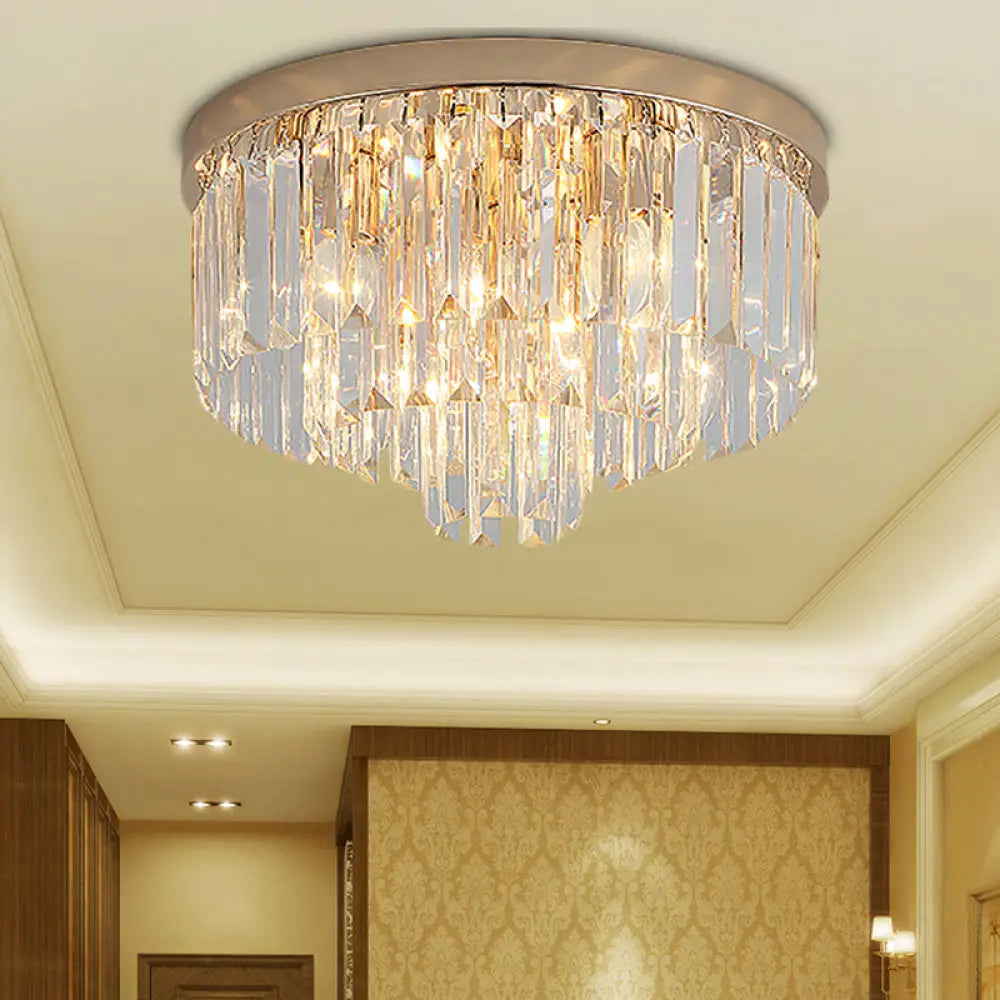 Vintage Gold Led Crystal Flush Ceiling Light For Bedroom / 12’