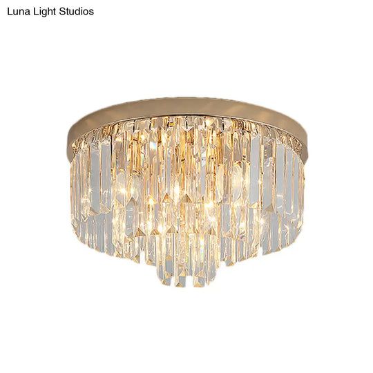 Vintage Gold Led Crystal Flush Ceiling Light For Bedroom