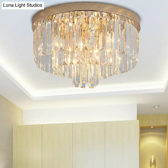 Vintage Gold Led Crystal Flush Ceiling Light For Bedroom / 16