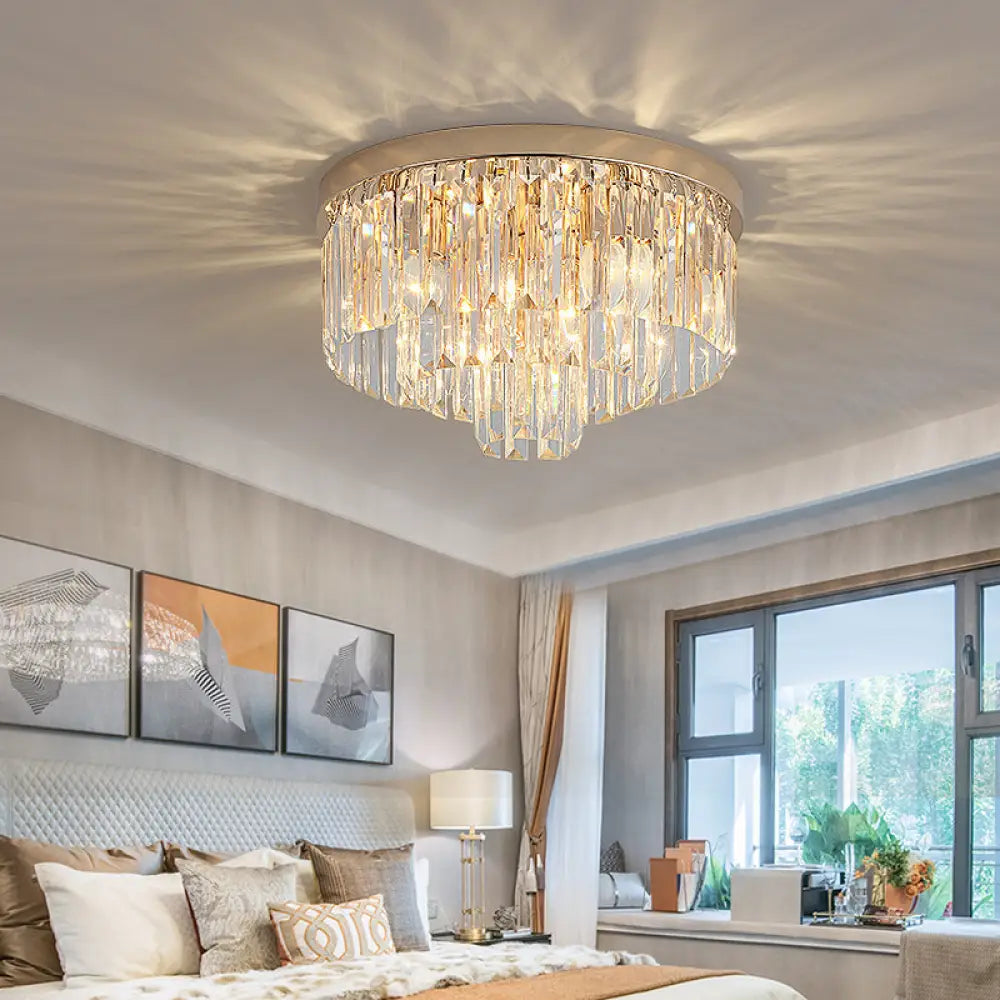 Vintage Gold Led Crystal Flush Ceiling Light For Bedroom / 19.5’