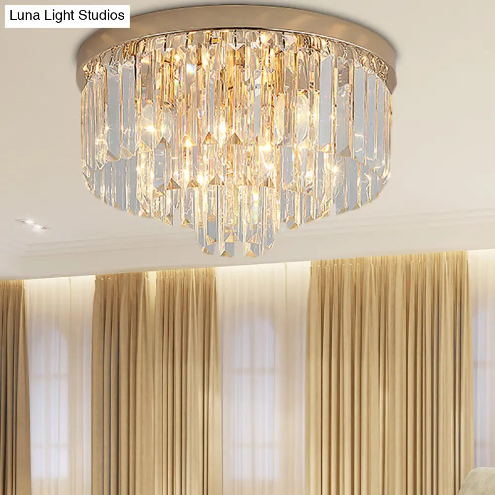 Vintage Gold Led Crystal Flush Ceiling Light For Bedroom