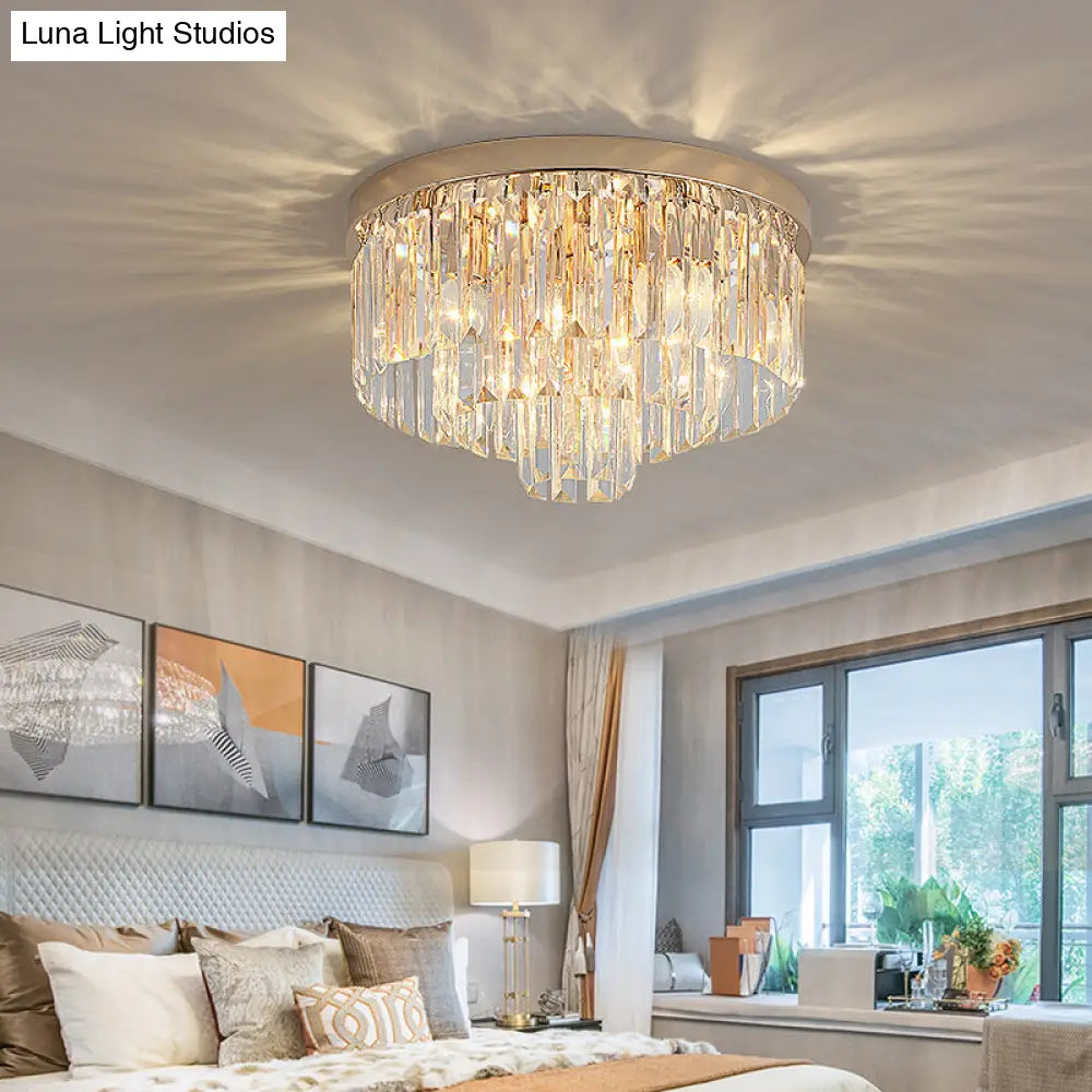 Vintage Gold Led Crystal Flush Ceiling Light For Bedroom / 19.5