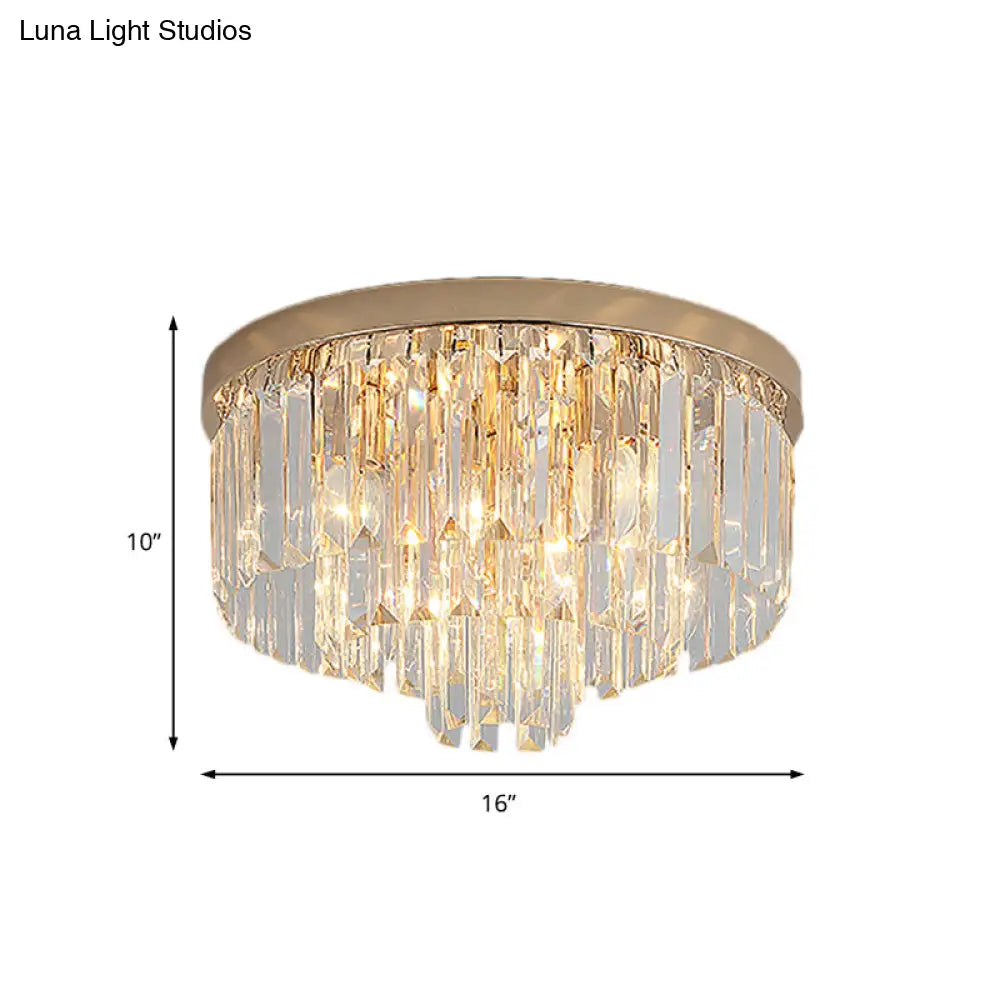 Vintage Gold Led Crystal Flush Ceiling Light For Bedroom