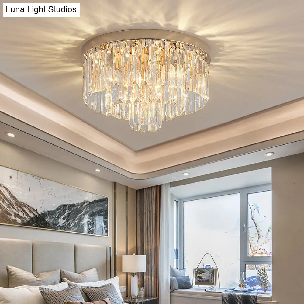 Vintage Gold Led Crystal Flush Ceiling Light For Bedroom