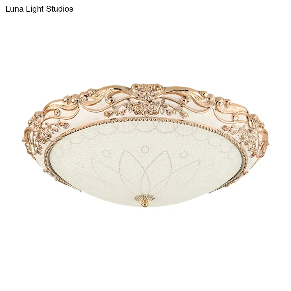 Vintage Gold Led Flush Mount Light With Domed Opaque Glass Shade - 14/16/20 Width Warm/White Living