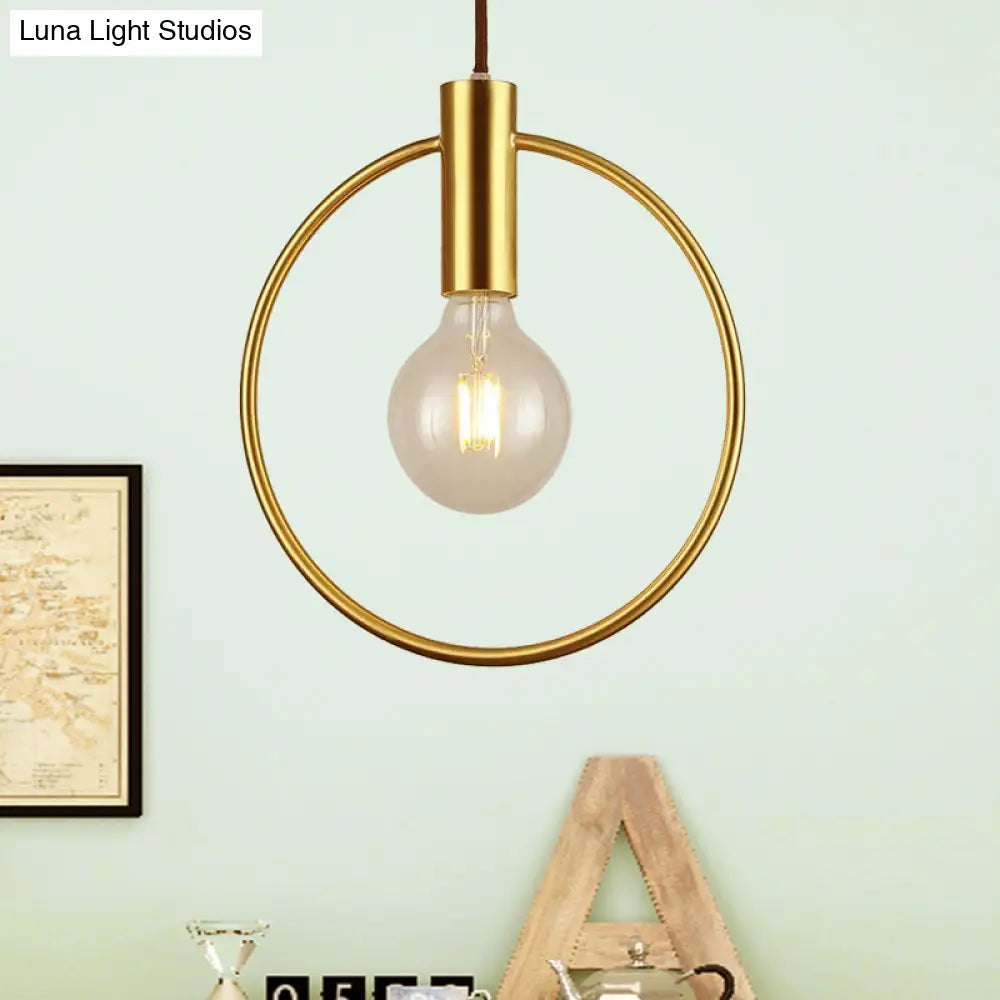 Vintage Gold Metal Pendant Lamp With Open Bulb - Ceiling Light For Hallway